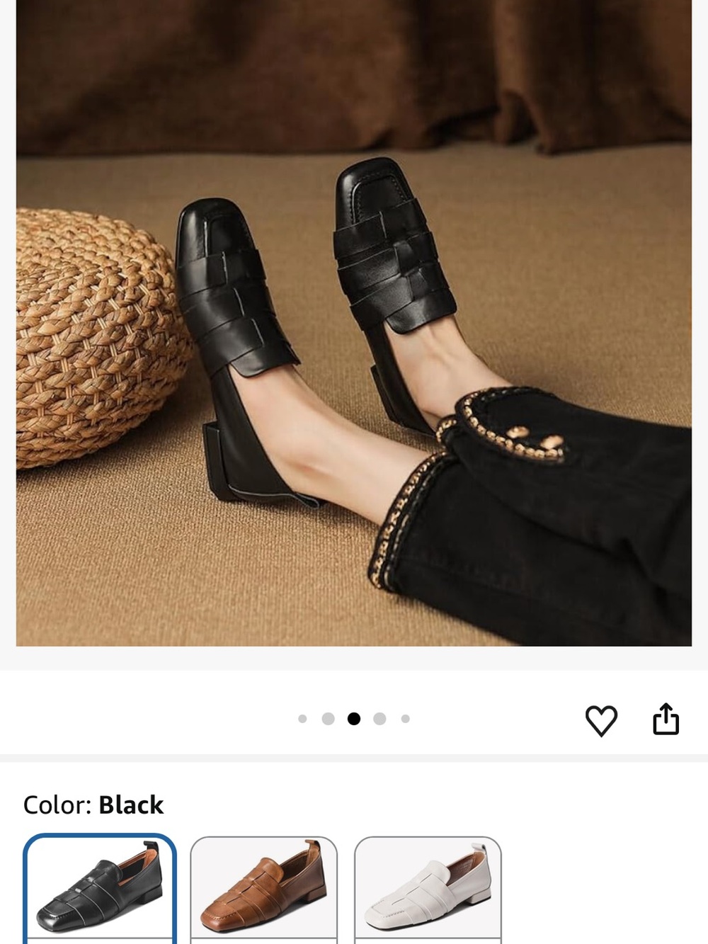 Women Black Woven Leather Slip-On Loafers